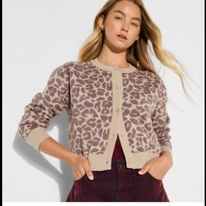 Women's Betty Boop Leopard Graphic Cardigan-Brown
